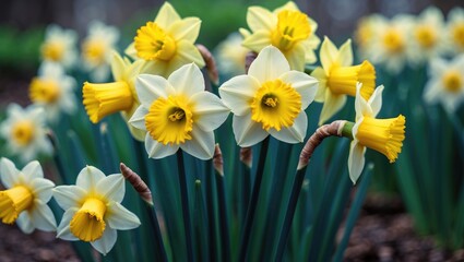 Fototapeta premium Experience the vibrant yellow daffodil bloom in early spring and embrace the renewal of nature's beauty and growth.