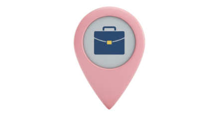 Isolated Pink Location Pin with Briefcase