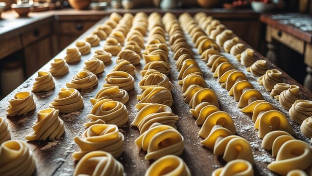 Traditional raw cookies from shortcrust pastry with powdered sugar, prepared on a cutting board