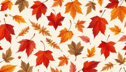 Fototapeta premium Vibrant Autumn Leaves Seamless Pattern Background Perfect for Fall Designs and Thanksgiving Projects