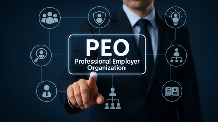 PEO professional employer organization concept showcasing HR services, workforce management, compliance support, and business solutions for efficient company operations