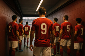 Group of soccer players in tunnel.