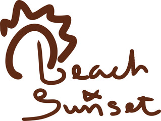 Hand-drawn beach sunset illustration with minimalist style
