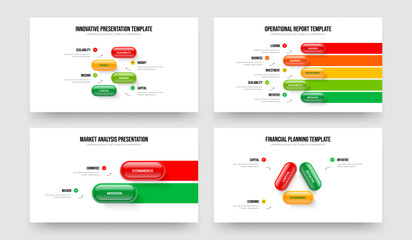 Enterprise Strategy Four Five Two Three Element Infographic Slide Template Vector Illustration Bundle. Financial Innovation 4 5 2 3 Step Diagram Presentation Layout Collection.