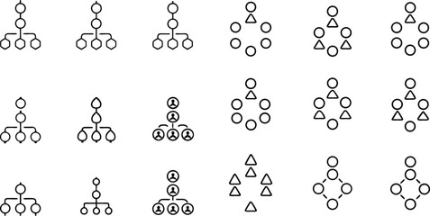 Diverse Set of Organizational Chart and Network Diagram Icons in Black and White