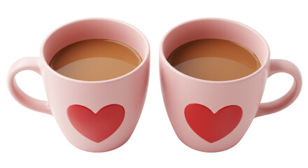 Isolated Pair of Pink Mugs with Hearts