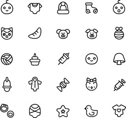 Fototapeta premium Collection of Baby and Child Related Icons in Black and White Outline