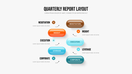 Company Growth Frame Layout Vector Illustration. Service Development Five Step Infographic Slideshow Design. Enterprise Proposal 5 Element Diagram Presentation Template.