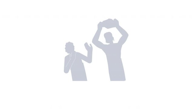 Cain raising stone to kill brother Abel gray silhouettes 2D bible characters animation. First murder. Old testament. Biblical crime animated silhouetted people cartoon 4K video isolated on white