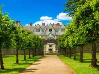 St Fagans Castle seen from the formal gardens and avenue (Cardiff, Wales, United Kingdom)