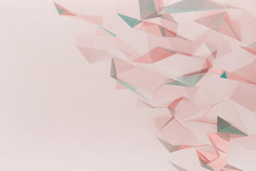 Futuristic polygonal folded texture in soft pink tones, pattern as border for text, copy space. 3D rendering abstract geometric background in contemporary, tech, graphic style.