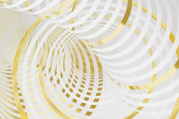 Sleek golden lines as dynamic spiral pattern on a minimalist white background. 3D rendering. Ideal...