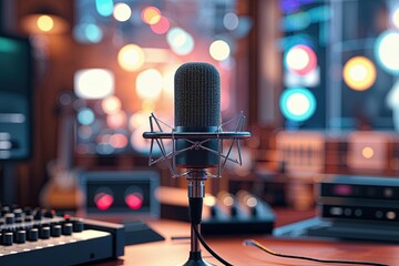 Timeless Continuous Line Rendering of Retro Podcast Microphone for Online Workshops and Music Events