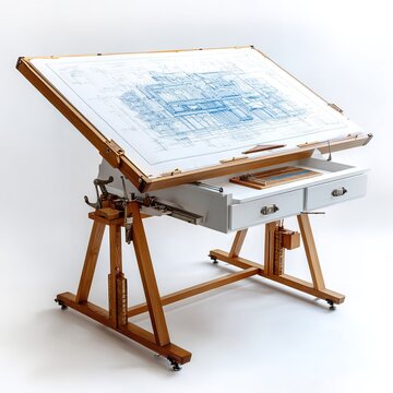 Drafting table architect desk vintage drawing board adjustable wooden furniture blueprint design studio