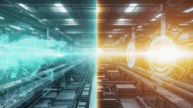 Futuristic control room with raw data screens showing