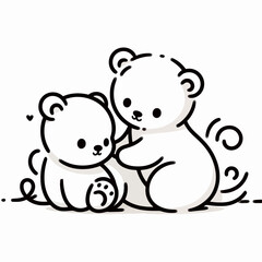 Naklejka premium Cartoon bears playing together with a baby bear sitting nearby 