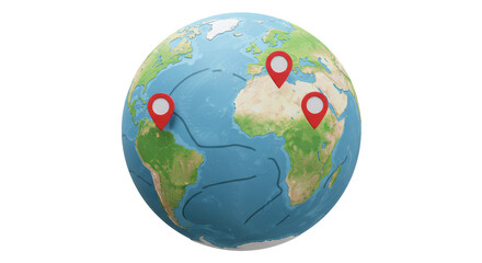 Isolated Globe with Location Pins