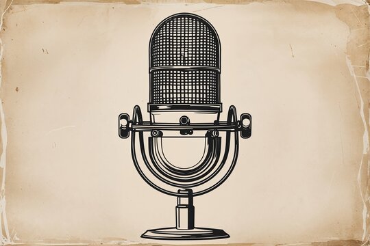 Retro Podcast Microphone Sketch for Digital Broadcasting and E-Learning