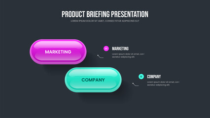 Investor Showcase Presentation Template Vector Illustration. Marketing Proposal Two Element Diagram Slide Layout. Company Report 2 Step Infographic Frame Design.