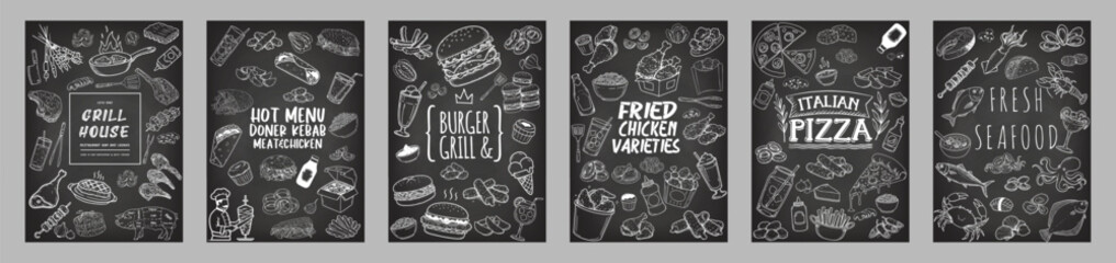 Blackboard hand drawn menu collection, restaurant menu Vector.