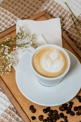 Flat Lay of Latte Art and Spring Flowers
