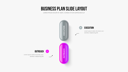 Service Profile Slideshow Layout Vector Illustration. Corporate Plan Two Step Diagram Presentation Design. Marketing Report 2 Option Infographic Slide Template.