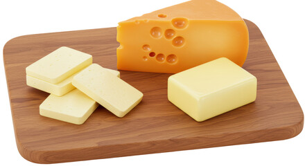 Isolated Cheese and Butter on Wooden Board