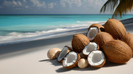 Obraz premium Pile Of Coconuts On Tropical Beach