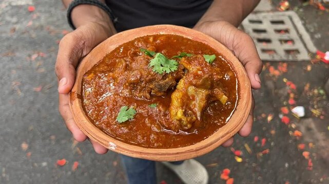 Chamaparan style handi mutton cooked in a hotel in Bihar