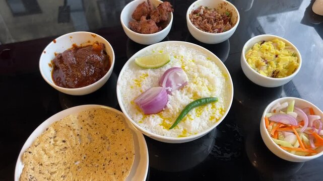 Panta bhat, a traditional Bengali dish served with mutton