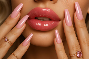 Woman with pink nails and a pink manicure.