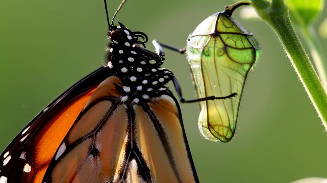 Butterfly emerging from chrysalis closeup