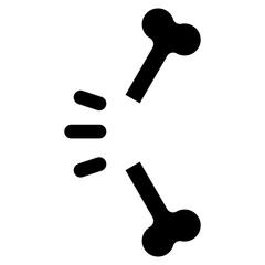 Broken bone is shown in a black and white drawing. The bone is split in half