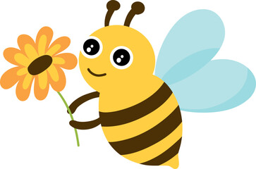 Cute Honey bee with flower Illustration
