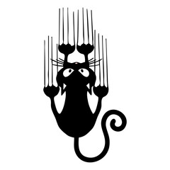 Funny silhouette of a cat scratching a wall, illustration, vector