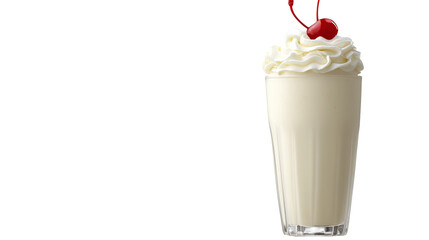 Milkshake glass with fresh red cherries, sweet and cold dessert drink, isolated on transparent background. PNG