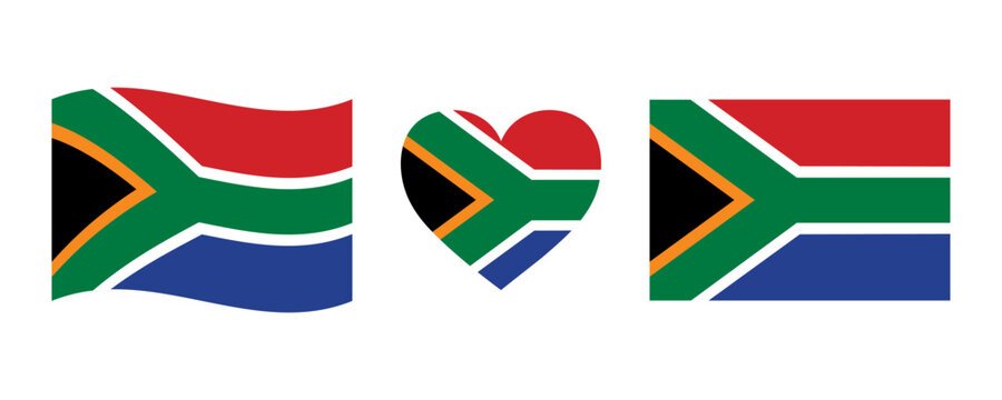South Africa flag signs set, heart shape decorative element. Independence Day of South Africa. National symbols of Heritage Day in South Africa. African wavy flag. Juneteenth, Black History Month. - Powered by Adobe