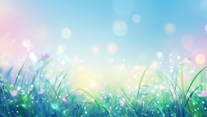 Obraz premium Enchanted meadow dew kissed grass and sparkling lights