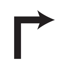 Simple sharp right-turn arrow icon in bold black. Perfect for road maps, traffic apps, infographics, or wayfinding visuals. Clean and minimalist style ensures easy recognition and clarity.