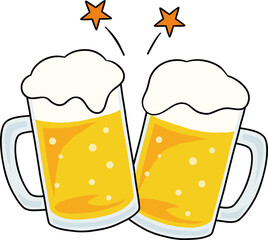 乾杯しているビールジョッキ