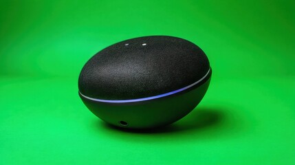 Modern Smart Speaker on Vibrant Green Background for Technology Use