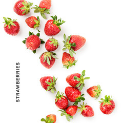 Strawberry fruits photography frame border poster isolated on white background.