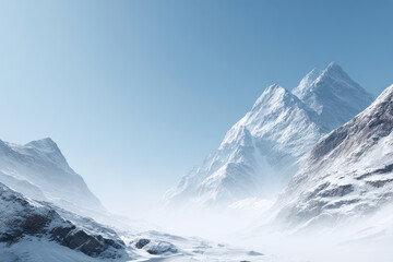 breathtaking view of majestic himalayas shrouded in light winter mist serene beauty of snowcapped peaks