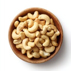 Cashews in a wooden bowl, top view