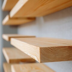 Close-up of light-colored wooden shelves