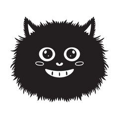 Smiling Fluffy Cat Silhouette – Cute Cartoon Creature Vector