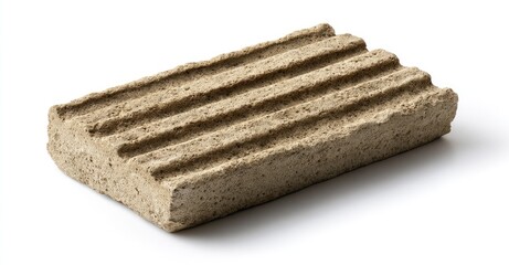 Rectangular light beige stone slab with parallel grooves
