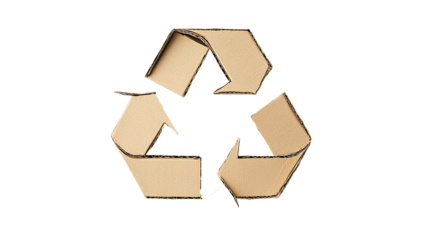 Cardboard box with green recycle symbol for eco and waste conservation, isolated on transparent background. PNG