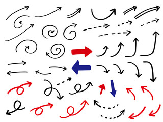 手描きの矢印のバリエーション、太いサインペンで描いた線