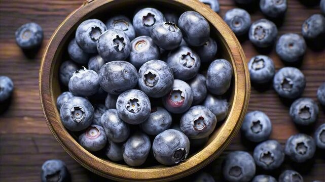 Fresh ripe blueberry close-up top view. Tasty sweet summer berry, antioxidant, vitamins for health and beauty. Healthy eating, diet. Organic blueberry